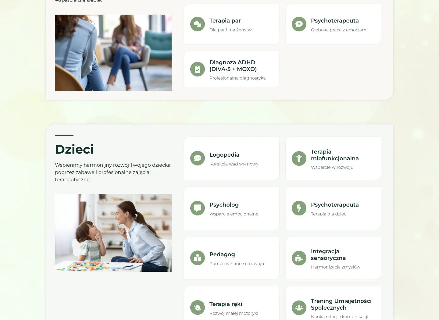 Oferta terapii dla dorosłych i dzieci na stronie Terapeutyczne Zacisze